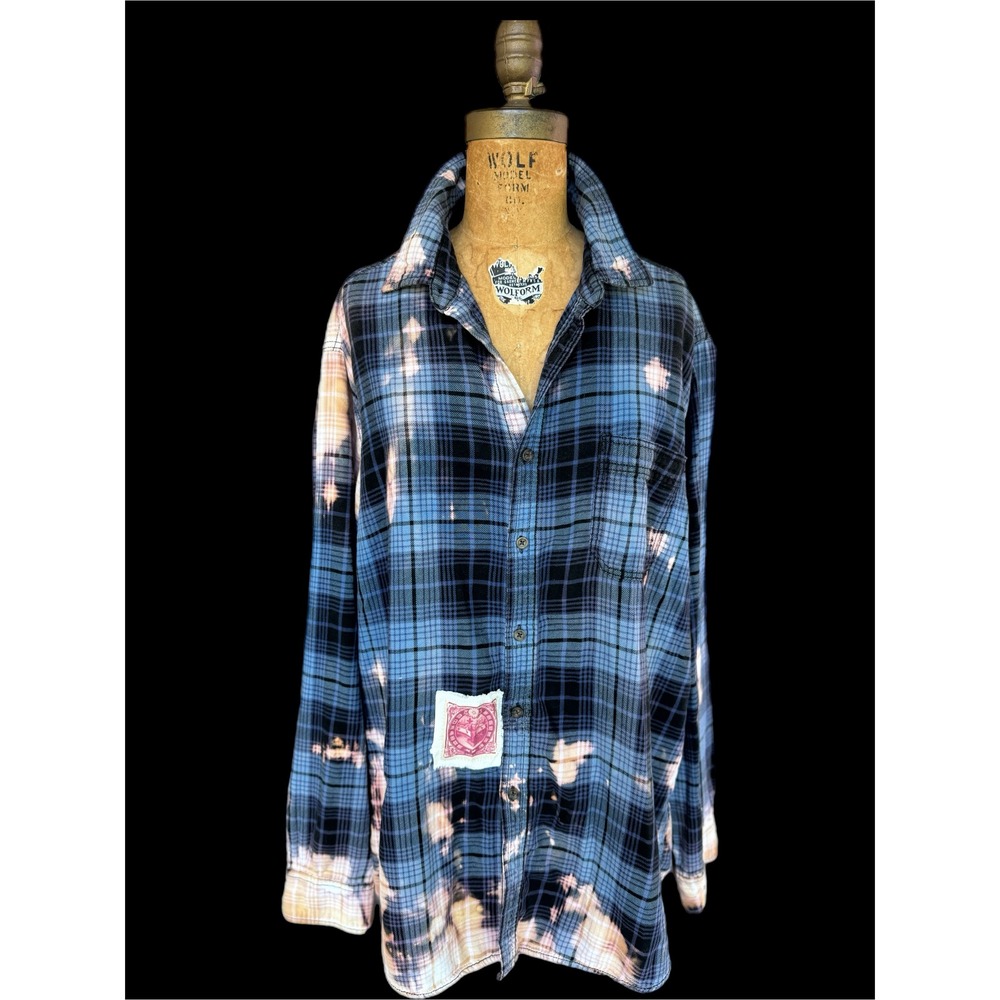 Moonshine Salvage Bleached Floral Art Flannel Shirt XL Cottagecore Boho - Picture 4 of 9